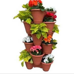 6 Tier Vertical Stackable Terra Cotta Herb Flower Garden Planter Pots NWT
